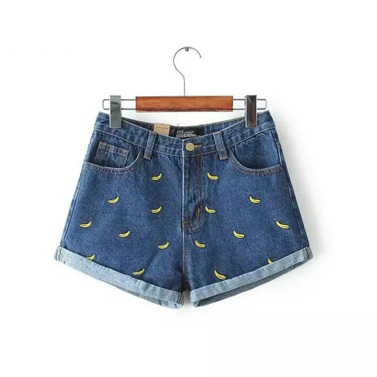 Модные корейские женские летние шорты с цветочной вышивкой банана хлопковые для