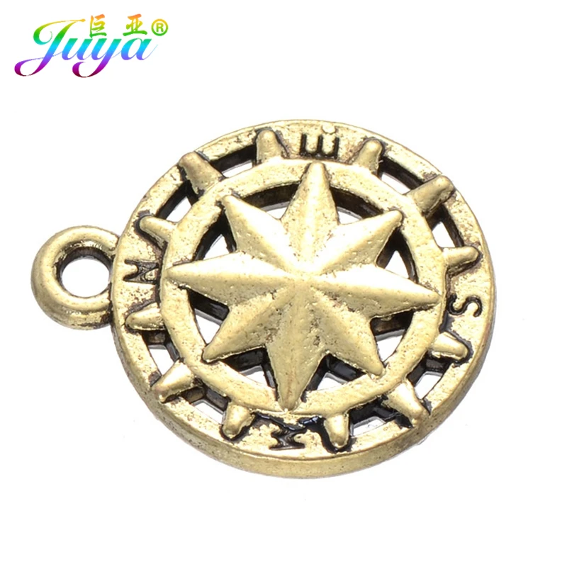 Juya 10 шт./лот оптовая продажа античные золотые/Серебристые Подвески с компасом и