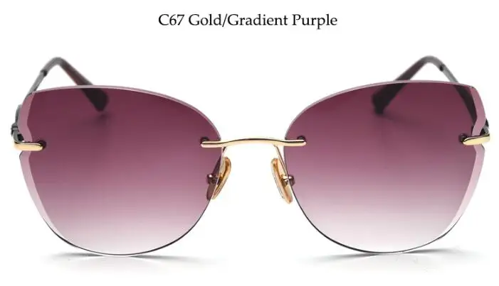 C67 gradient purple Высококачественные зеленые солнцезащитные очки без оправы, дизайнерские брендовые роскошные женские солнцезащитные очки кошачий глаз, металлические трендовые градиентные очки - Цвет линз: C67 gradient purple