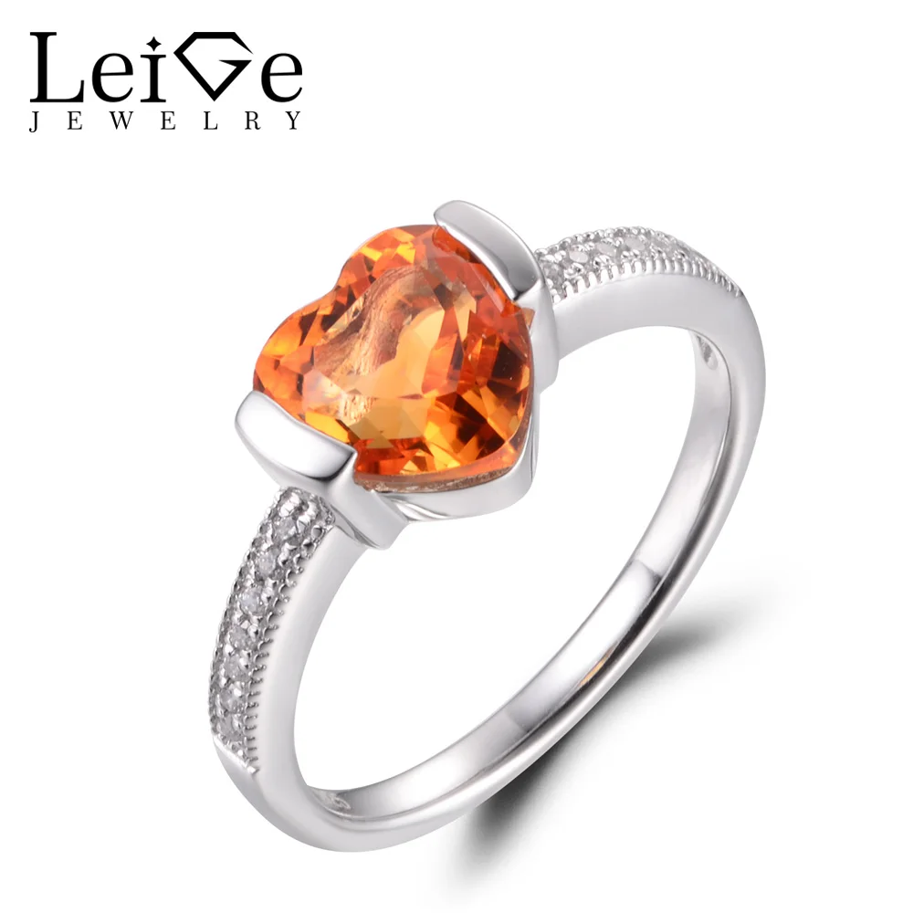 

LeiGe Jewelry Natural Citrine Rings Anniversary Ring Heart Cut Yellow Gemstone Ring 925 Sterling Silver Wedding Gifts for Women