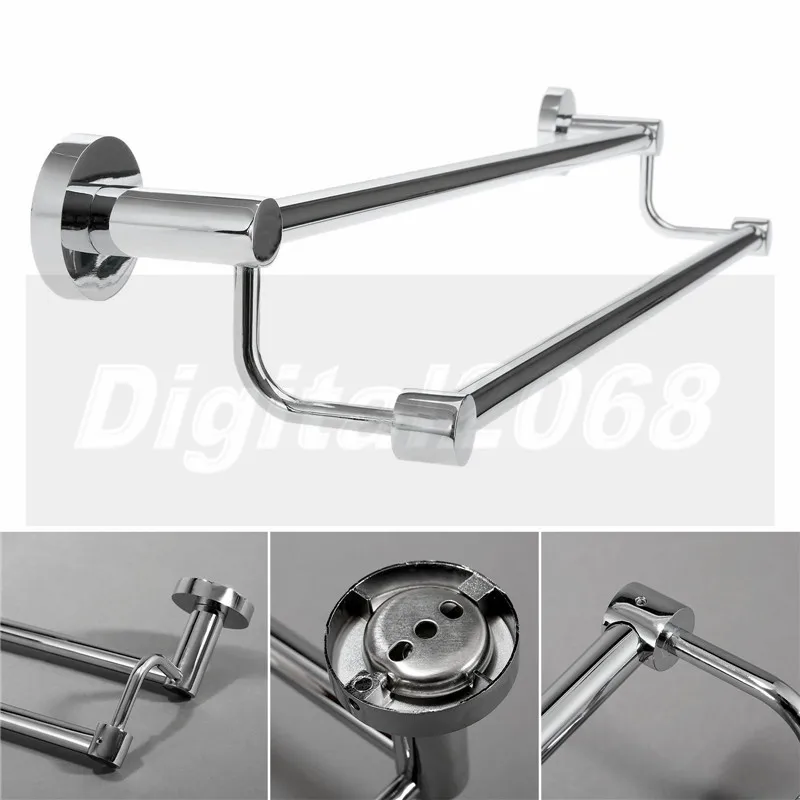 

2016 New Silver Double Towel Bar Stainless Steel Wall Mounted Towel Shelf 60*14.5*5.5CM Free Shipping