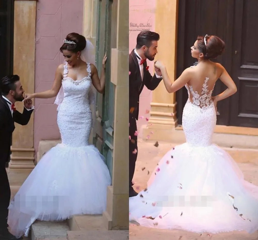vestido de noiva 2019 Mermaid Wedding Dress Custom Made Crystal Gowns Tiered Spaghetti Strap Bride | Свадьбы и торжества