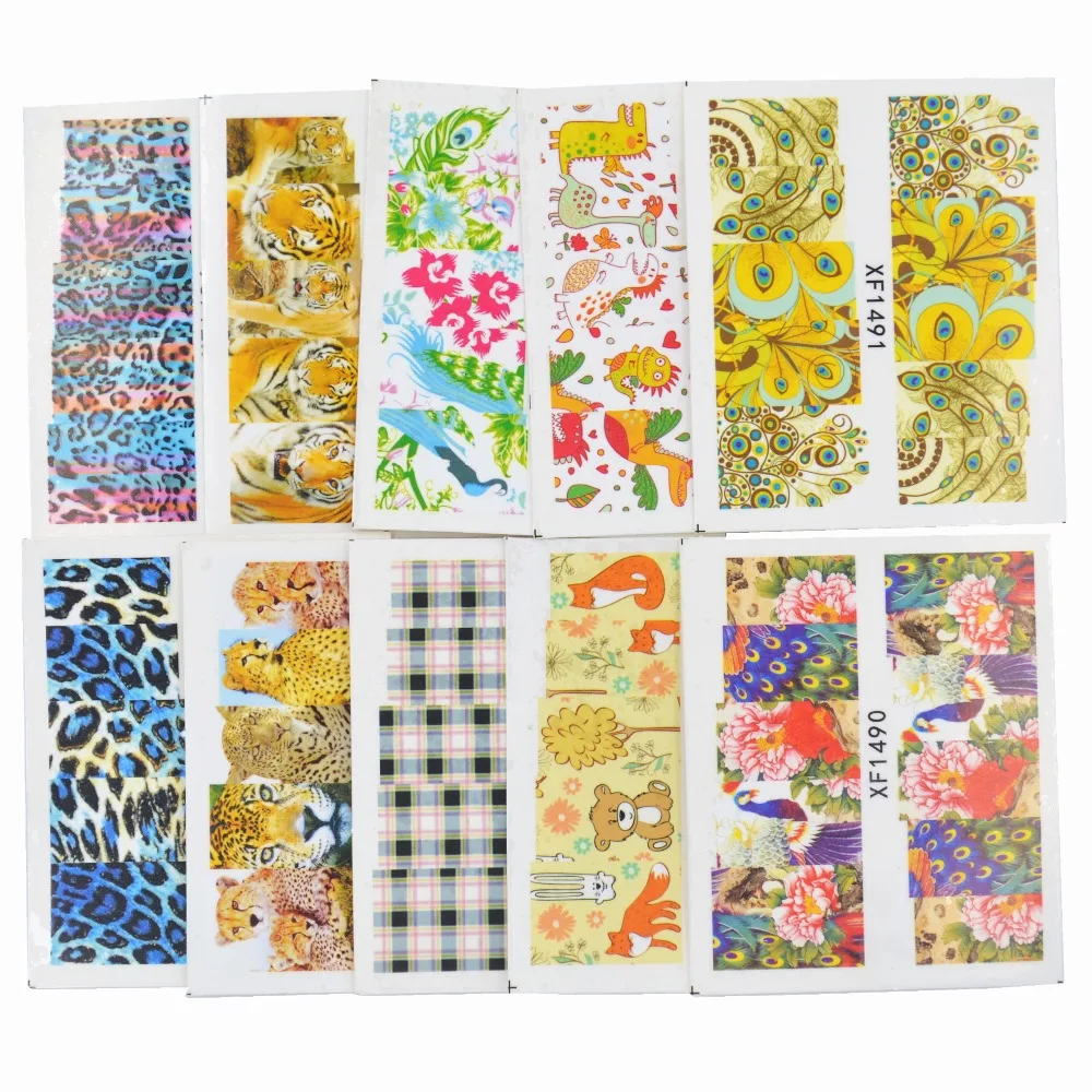 

WUF 50 Sheets Mixed Styles Leopard Flower Lattice Designs DIY Decals Nails Art Water Transfer Printing Stickers Tools For Nails