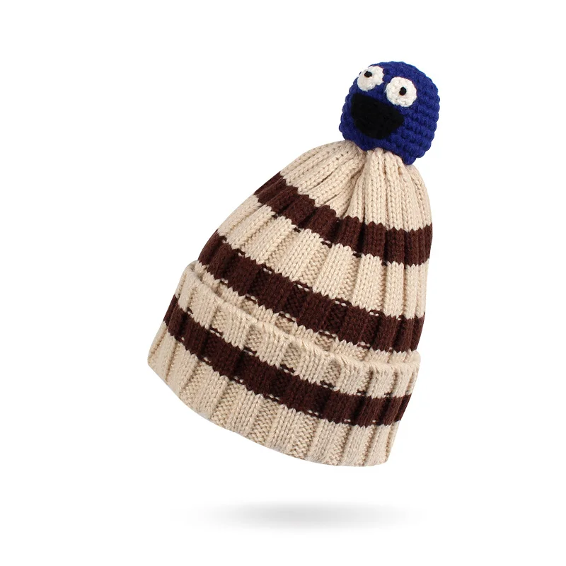 Полосатая вязаная детская шапка теплая зимняя шапочка новинка забавная для