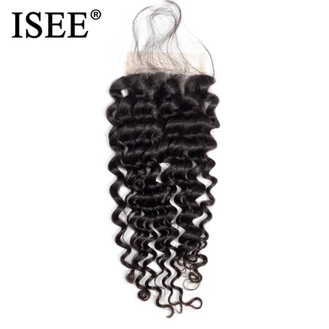 ISEE волосы бразильские глубокая волна Кружева Закрытие 4*4 свободная часть человеческих волос Закрытие 150% delivery Remy волосы закрытие бесплатная доставка
