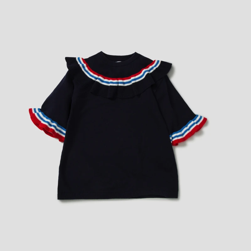 MinibalabalaGirls/Хлопковое платье; Новинка г.; весенняя одежда для маленьких детей в школьном стиле; вязаные хлопковые платья с длинными рукавами - Цвет: Dark blue
