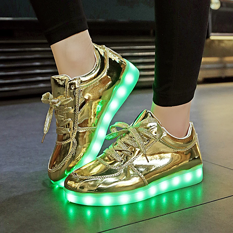 

Adult & Children LED Shoes 7 Colorful With USB Rechargeable Girls Glow Night Light Shoes Patent Leather Fashion Kids Sneakers