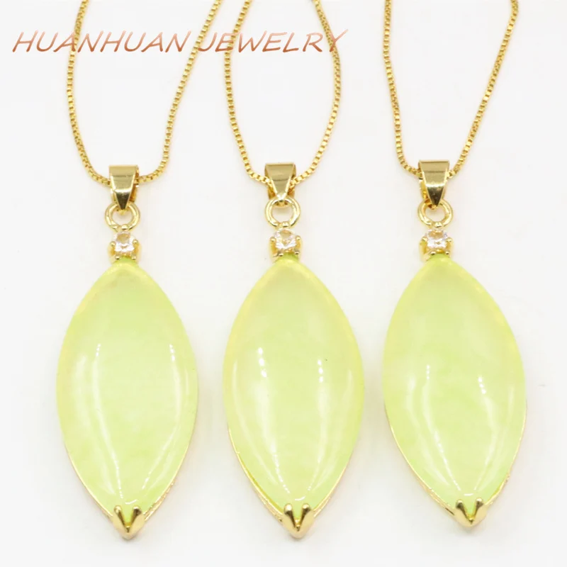Природный камень нефриты маркиза Форма золотой кулон Цвет Нержавеющая сталь