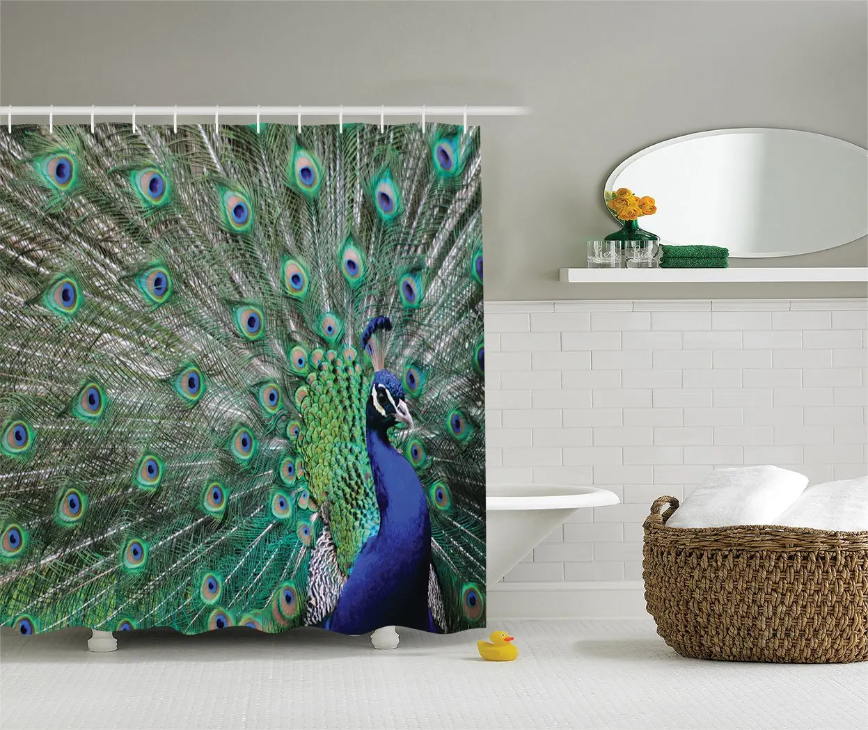 Peafowl с перьями величественный павлин рисунком ванная комната набор занавесок для