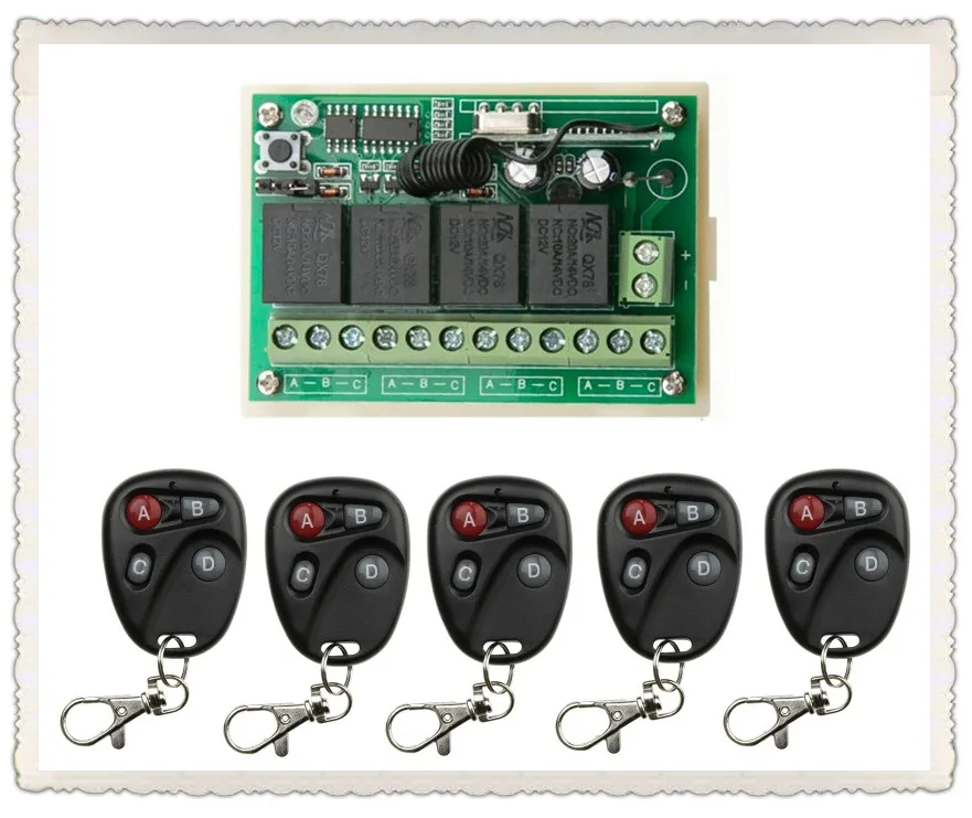 Беспроводной телефон с ресивером и 5 передатчиками для бытовых приборов, ворот гаража, 12 в постоянного тока, 4 канала, 10 а