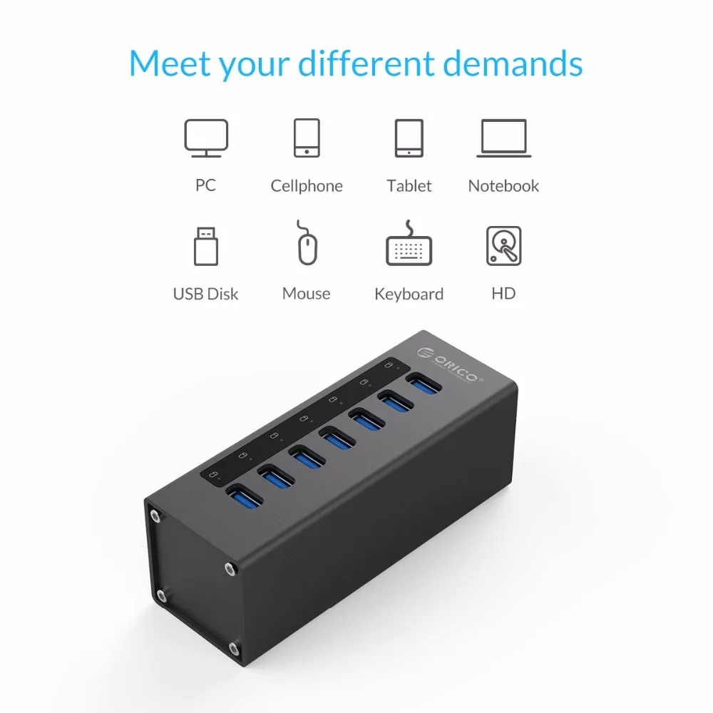 Высокоскоростной Алюминиевый Концентратор ORICO USB 3 0 с 7 портами Разветвитель Usb 12