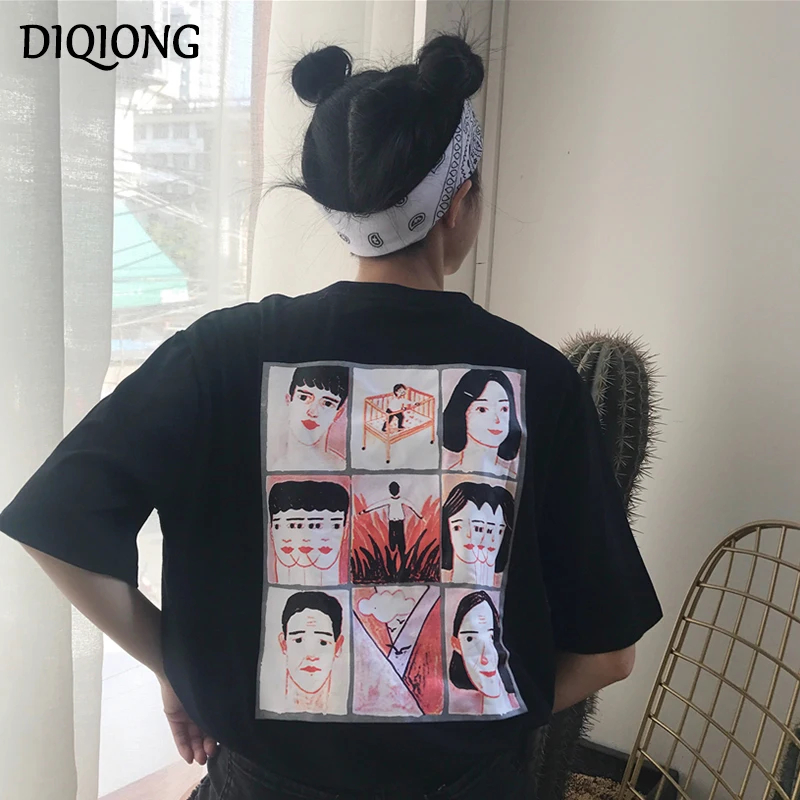 Diqiong 2018 Новый дизайн Женская Повседневная белая черная футболка женская с
