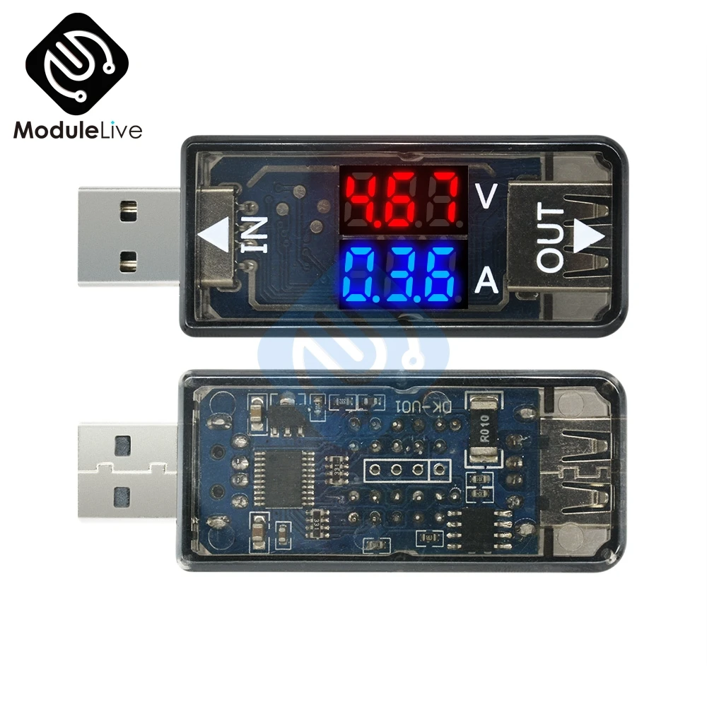 Мини 5 в USB измеритель напряжения тока тестер Красный Синий Вольтметр Амперметр Детектор двойной цифровой 3,3-18 в 0-3A для мобильного телефона черный