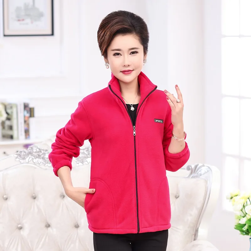 rose red Vangull новые осенние женские флисовые куртки среднего возраста плюс размер 5XL Повседневная теплая куртка на молнии Верхняя одежда для мам Зимняя мода - Цвет: rose red