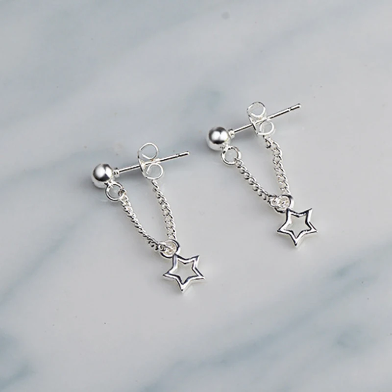 Модные блестящие полые металлические серьги со звездами Bijoux Femme 925 серебристого