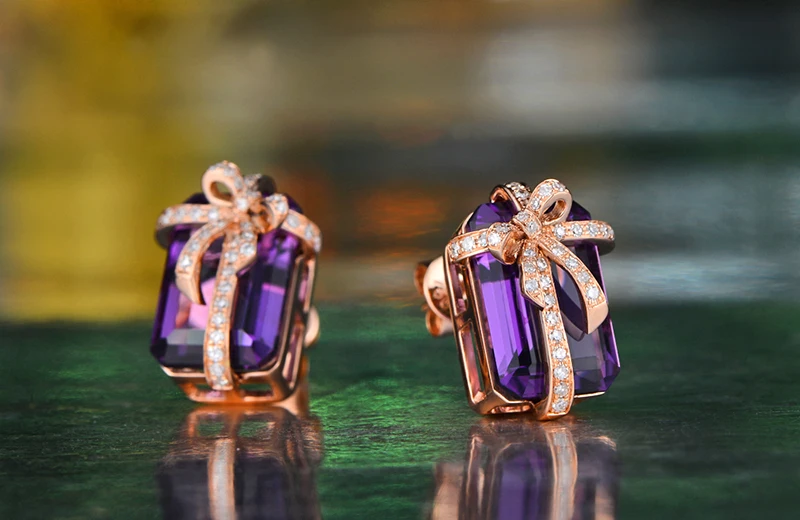 8.7ct натуральный аметист и 0.30ct Бриллиант круглой огранки 14kt розовое золото серьги-гвоздики ювелирные изделия