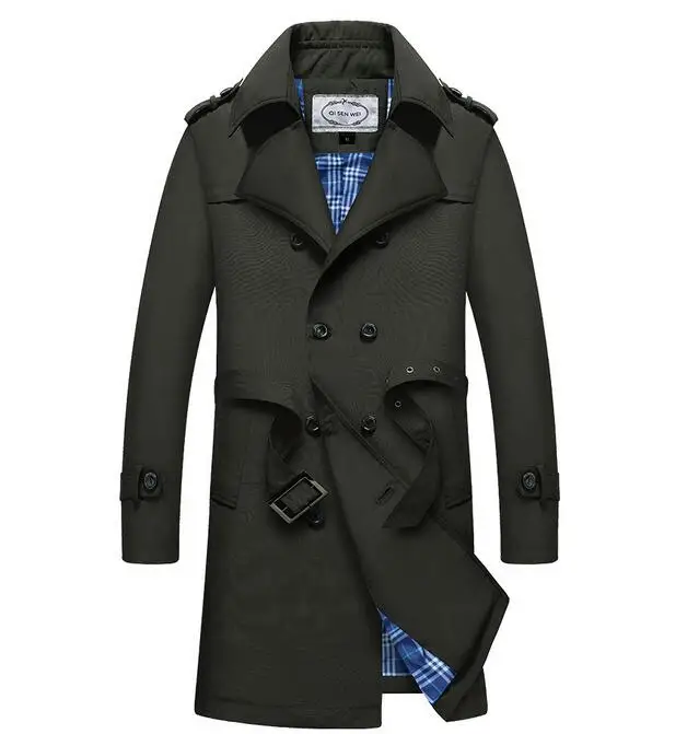 Армейский зеленый British Trench Men Slim Double Breasted Mens Long Trench Coat Trenchcoat Jacket Male Coat TBusiness Casual rench - Цвет: Армейский зеленый