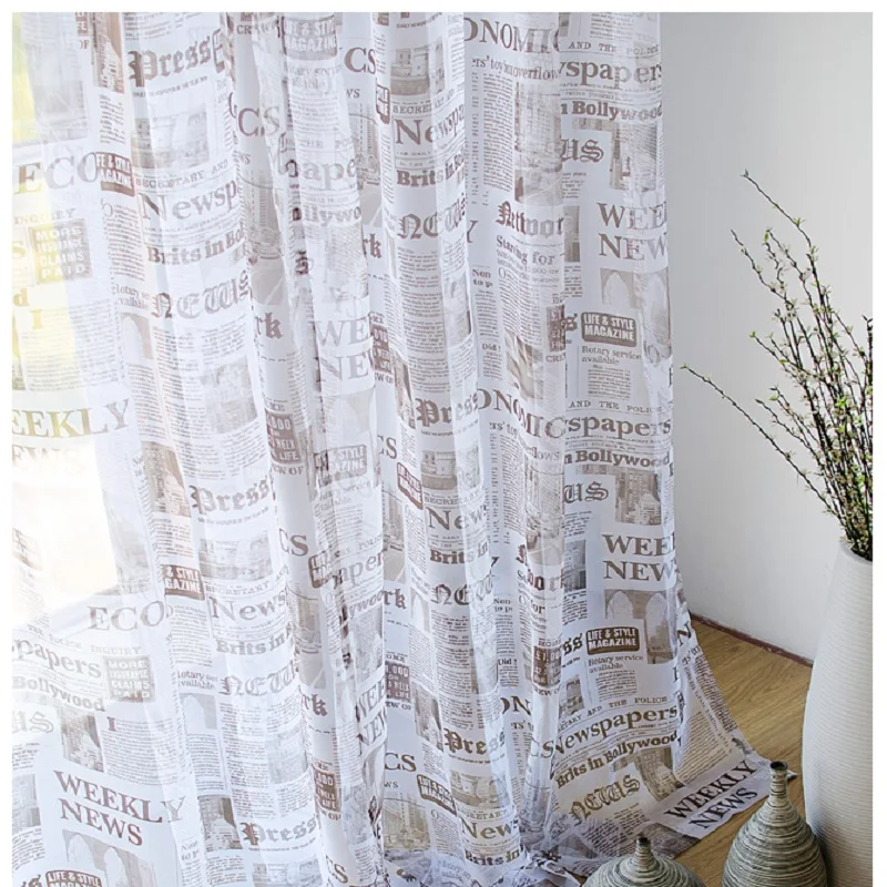

Europe Window Curtains Retro Newspaper Printed Jalousie Bedroom Curtain Shading Cortinas For Study Living Room Sheer Tulle Drape