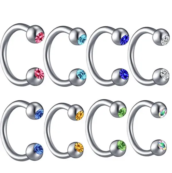 1.2-8-3 SILVER JUNLOWPY 1 шт. стальное Кристальное кольцо для носа пирсинг бровей изогнутая штанга банан пирсинг Bijoux Серьги для губ спиральный для хряща Tragus - Окраска металла: 1.2-8-3 SILVER
