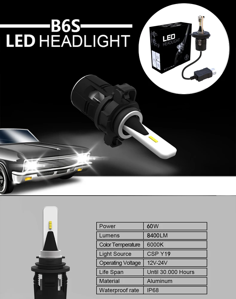 Dyoung B6S светодиодный светильник led Лампа 6000k 12v автомобильный светильник h1 h7 h11 h8 h9 9004 9005 9006 9007 h4 h10 h16 880/H27 9012 60 Вт светодиодные лампы