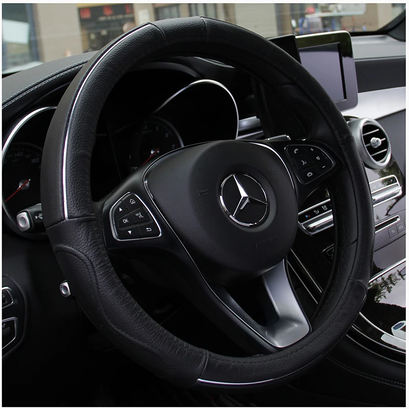 

KKYSYELVA Genuine Leather Steering Wheel Covers for Car Bus Truck 36 38 40 42 45 47 50cm Diameter Auto Steering-wheel cover