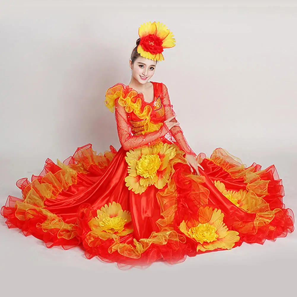 Yfashion Fashion Spanish Bullfight Dance Dress Stage Performance Show Large Hem Chorus Dresses for Women Female | Женская одежда