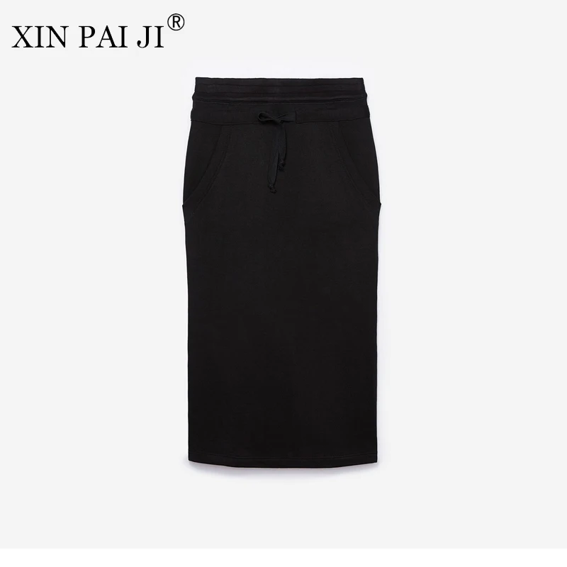 Xin Pai Ji/длинные Для женщин юбка черный элегантный Юбки для Повседневная обувь