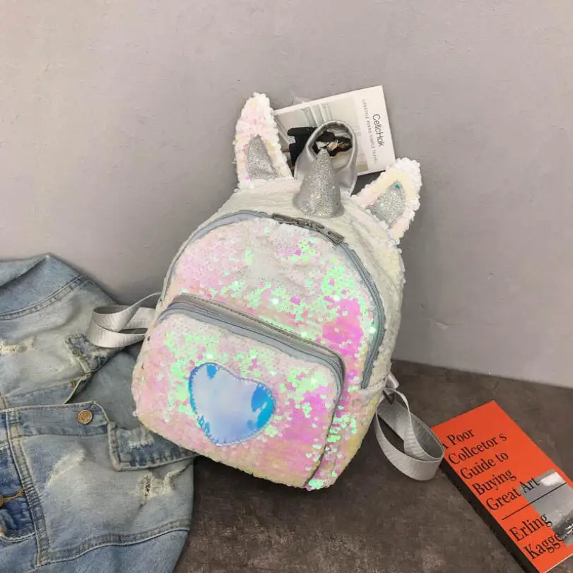 2019 Hot Sale Children's personality sequins backpack unicorn girls schoolbags leisure travel gold silver | Багаж и сумки