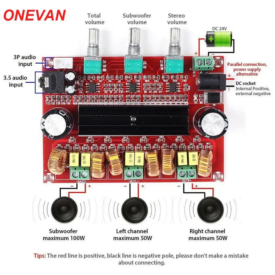 ONEVAN TPA3116D2 2 1 цифровой аудио усилитель доска 50 Вт * + 100 сабвуфер для 4 8 Ом