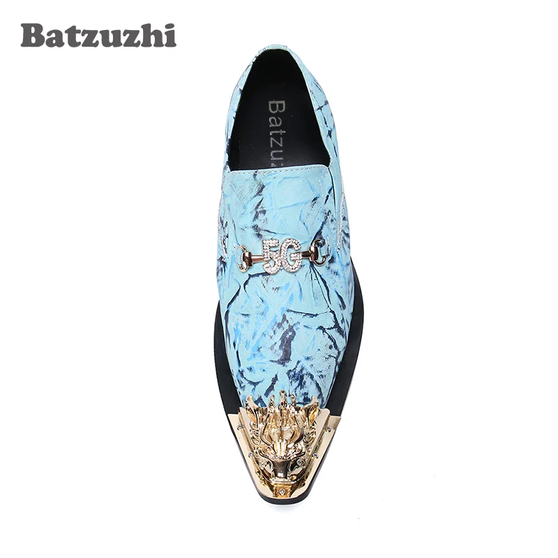 Batzuzhi Luxury Handmade Men Shoes Gold Pointed Toe Business Leather Formal Party and Wedding Zapatos Hombre 12 | Обувь
