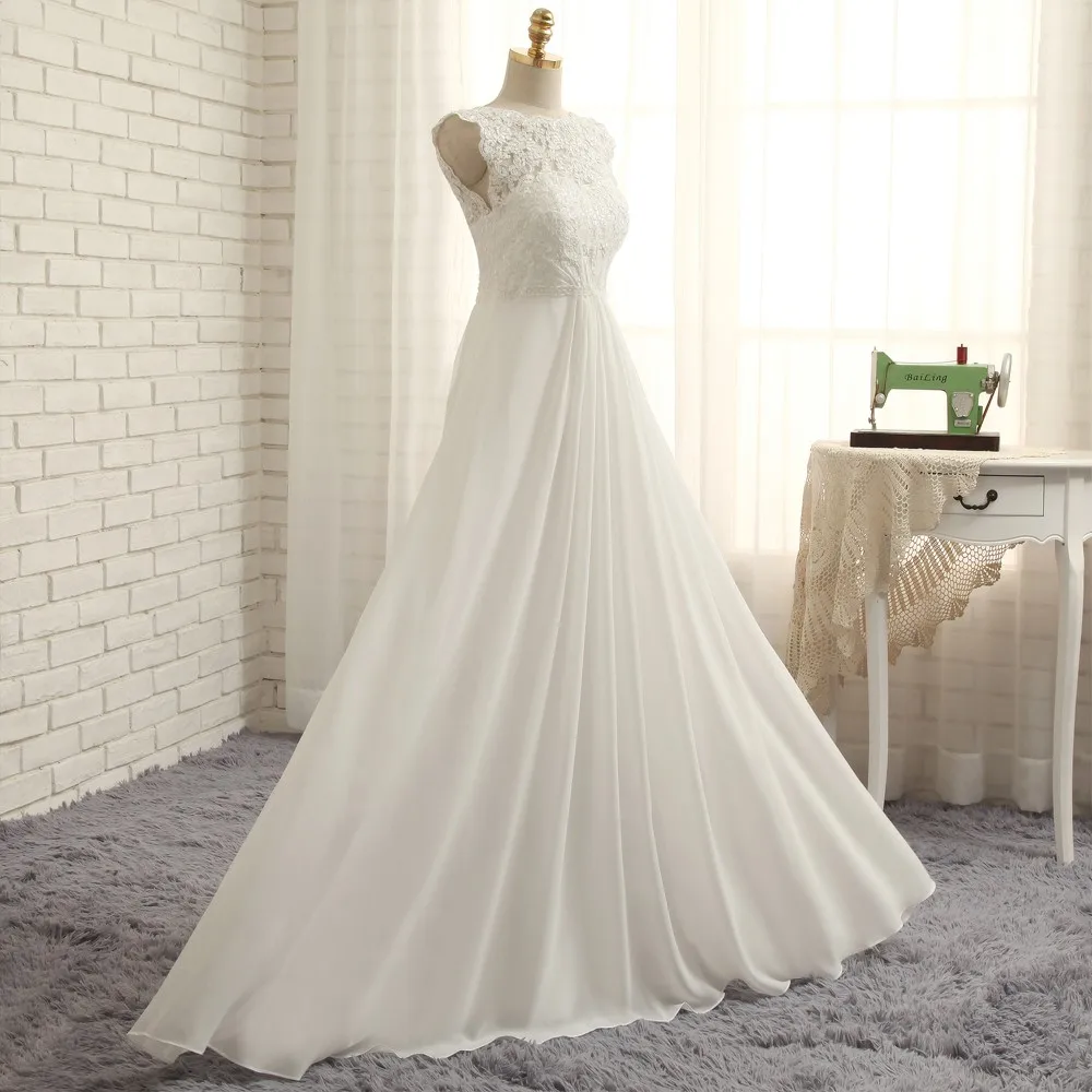 Vestido De Noiva Пляжные Свадебные платья трапециевидной формы Кепки рукава шифон