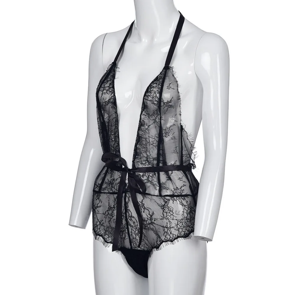 Женское кружевное сексуальное нижнее белье с открытой промежностью прозрачное