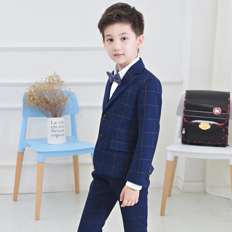 2018 Children Suit Baby Boys Suits Kids Blazer Formal For Weddings Clothes Set Jackets+Shirt+Pants 4pcs 4-14Y |