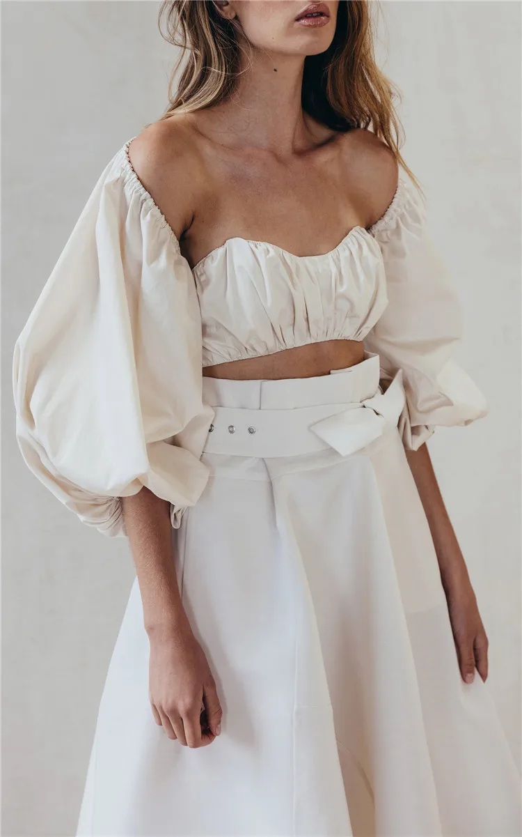 

Backless Short T-shirt Lantern Sleeve Casual Loose Sexy Tops Crop Top High Quality Fashion Summer Women Clothing Female 2019