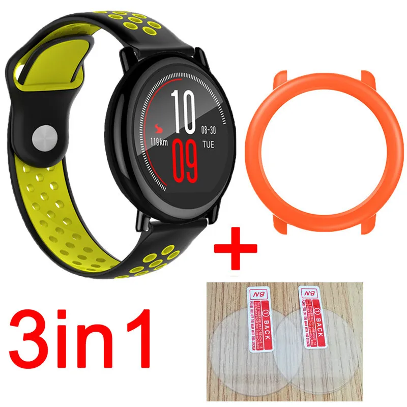 12 3в1 PC чехол+ Huami Amazfit pace ремешок Смарт часы дышащие силиконовые полосы браслет для xiaomi Huami Amazfit стекло экран - Цвет: 12
