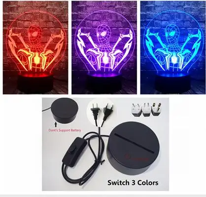 Switch 3 Color Новые герои Мстители Marvel 7 цветов USB зарядка Железный Человек-паук Капитан Америка Мультфильм светодиодный для украшения комнаты Ночная Атмосфера Свет Дети подарок - Испускаемый цвет: Switch 3 Color