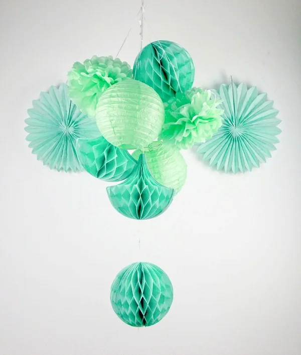 

Mint Shade 10pc Party Decoration Set Tissue balls/Tissue Fans/Tissue Pom Poms/ Lanterns/ Honeycomb Drop Decor Weddings Showers