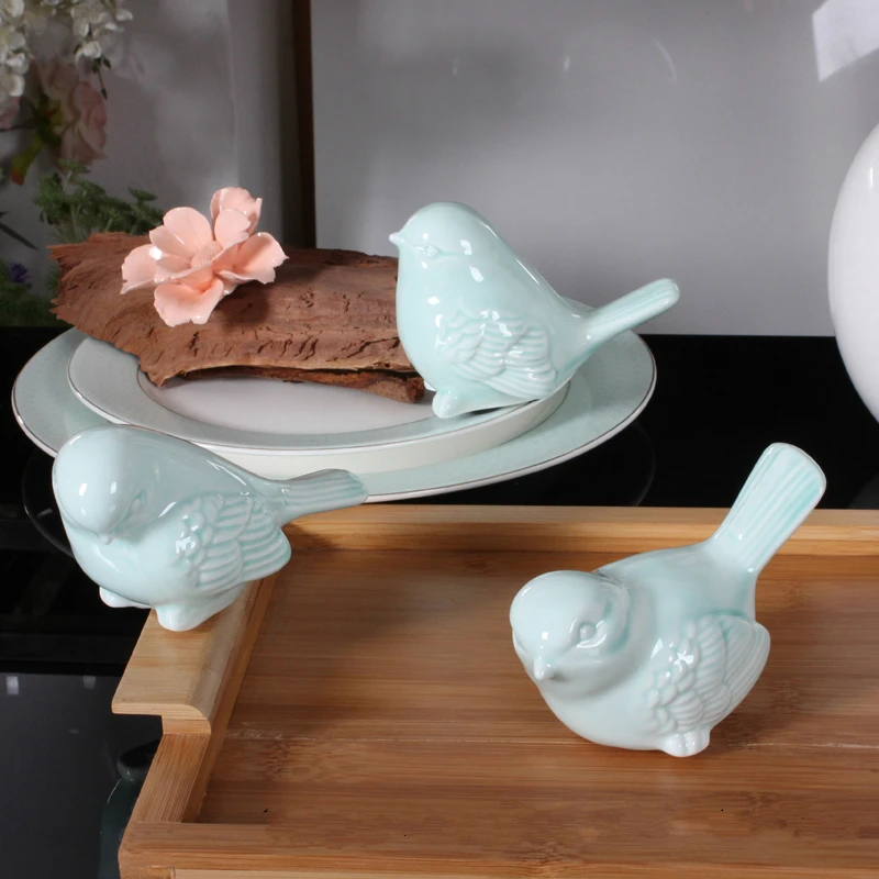 Керамическая скульптура Cyan Bird милая маленькая синяя и белая птичья настольный
