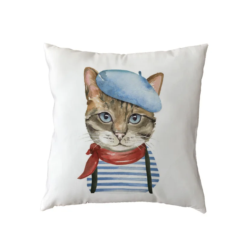 Черно белая наволочка с котом для косплея красными геометрическими полосками