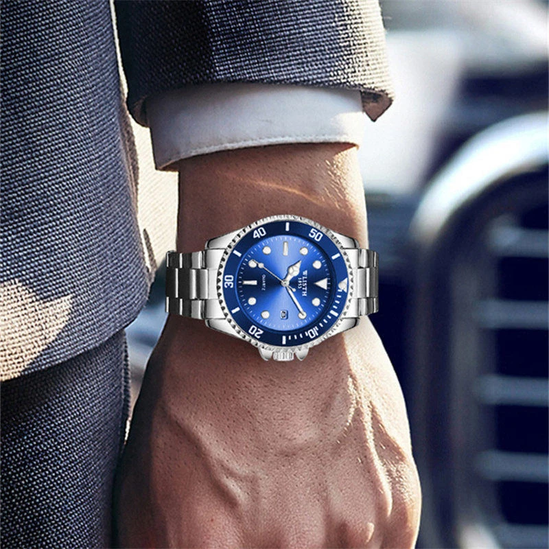 WLITH2019relogio masculino роскошные серебряные мужские кварцевые часы из нержавеющей стали