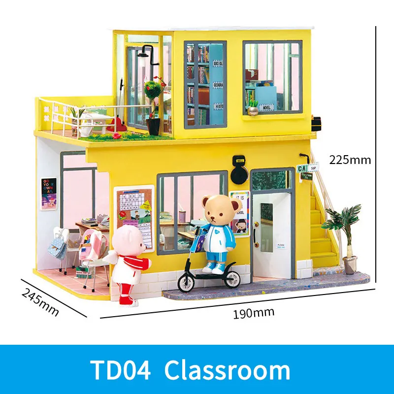 TD04 Classroom Robotime DIY миниатюрный деревянный кукольный домик с мебелью, строительные наборы, игрушки ручной работы для дропшиппинг - Цвет: TD04 Classroom