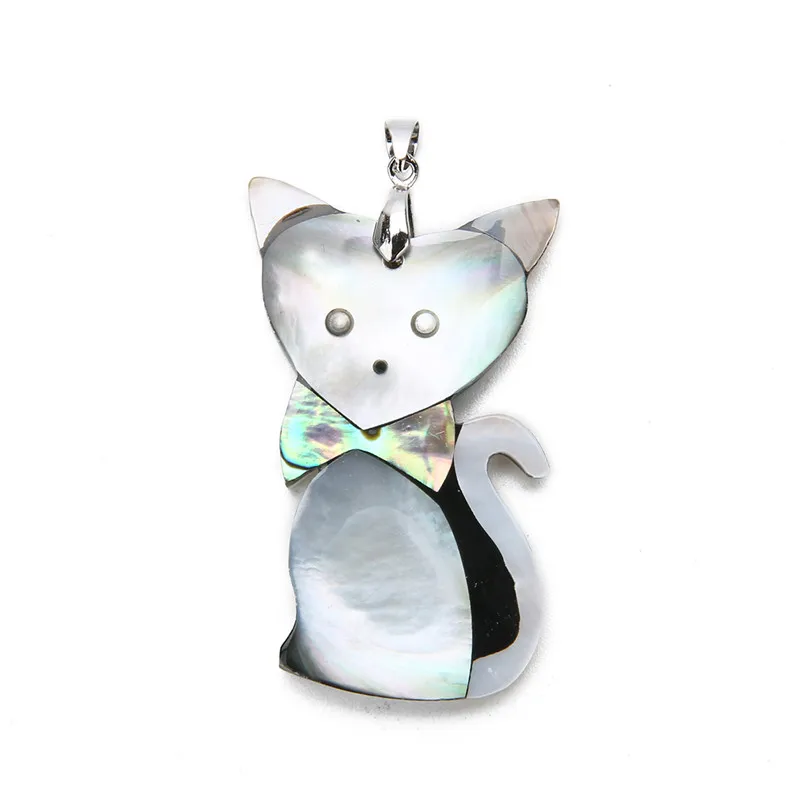 Sauvoo Lovely Cat Natural Beach Abalone Shell Charm Pendant for DIY Handmade Women Men Necklace Jewelry Materials | Украшения и