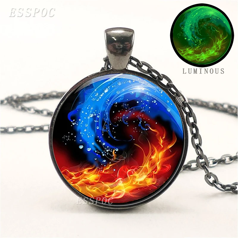 Светящееся ожерелье с фотографией подвеска изображением Инь Янь черной цепью