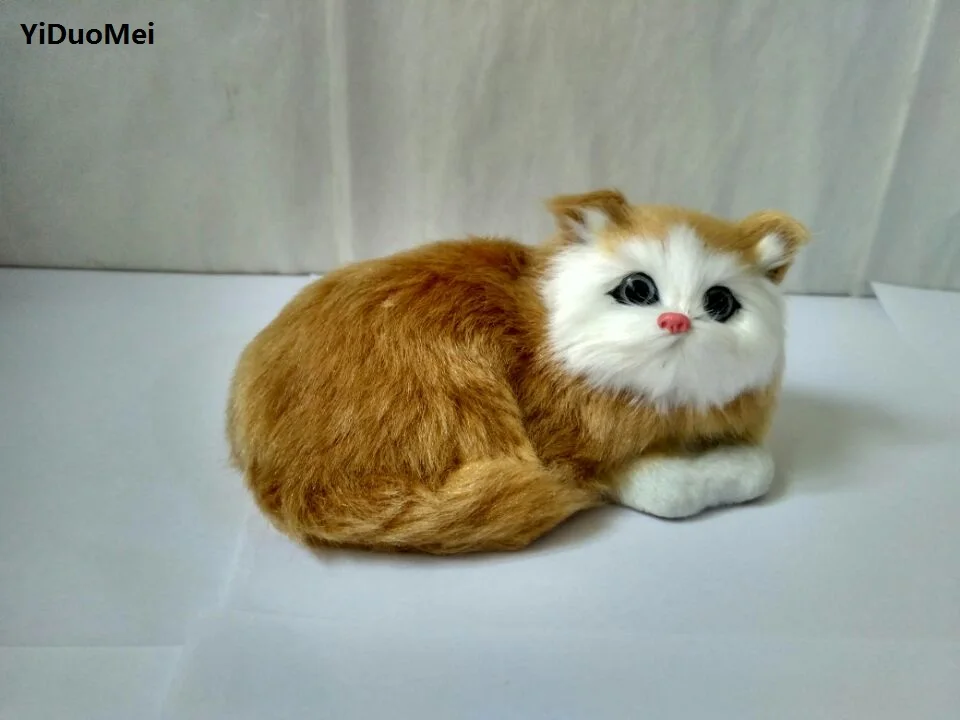 

artificial yellow cat hard model plastic&furs about 13x10x7cm cat prop,home garden decoration furnishings gift d1500