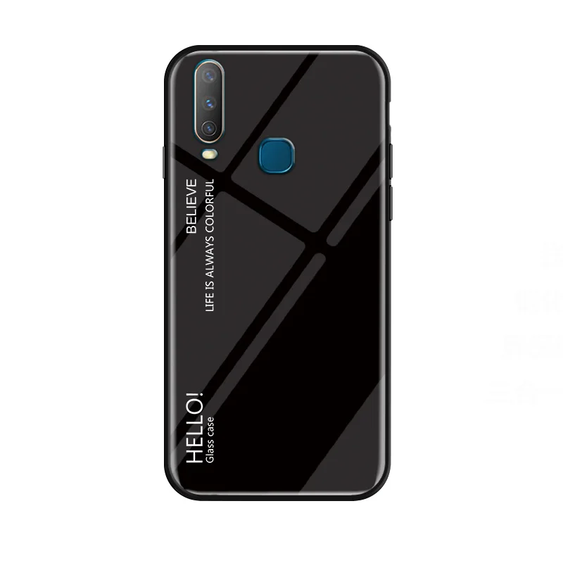 Black ДЛЯ VIVO Y17 чехол градиентное закаленное стекло мягкий силиконовый бампер задняя крышка для VIVO Y3 чехол Rezzol Funda - Цвет: Black
