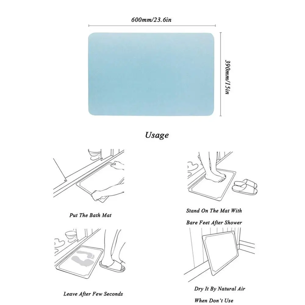 

Bath Mat Absorbent Diatomaceous Earth Mat Anti-Bacterial Deodorant Nonslip Self-Dry Bathroom Floor Mats