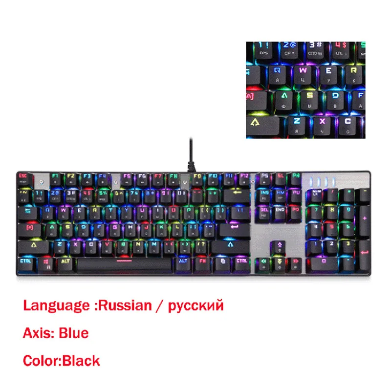 Motospeed CK104 провод RGB Механическая игровая клавиатура Русский Английский красный синий переключатель клавиатура для игрового компьютера - Цвет: RU Black Blue Axis