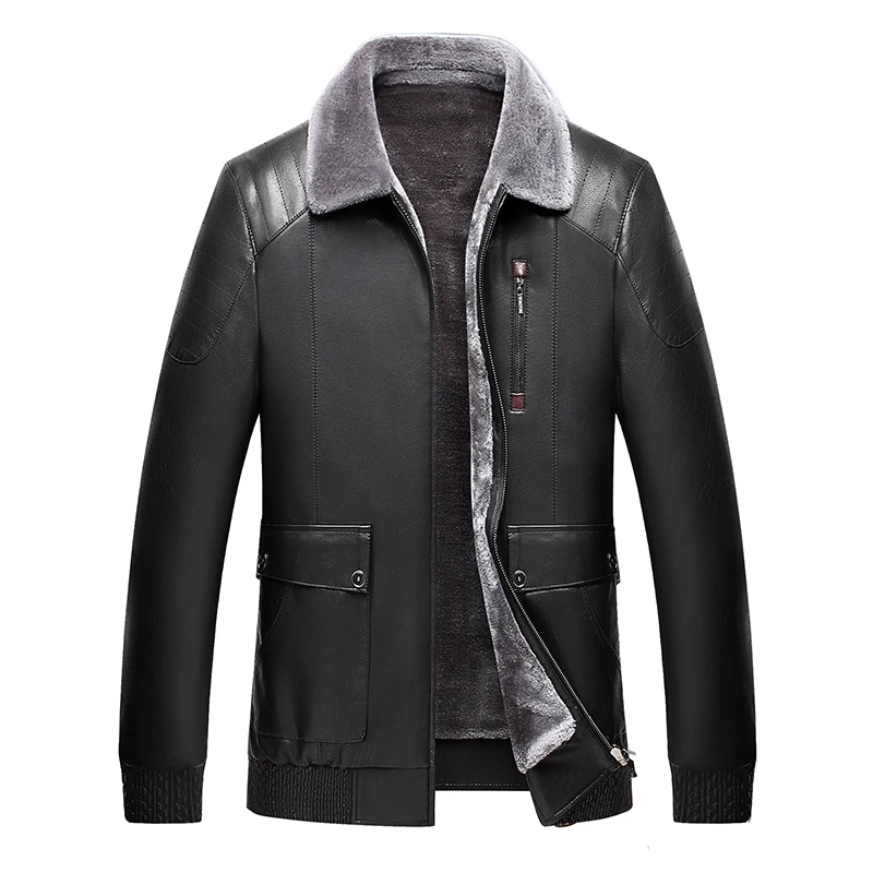 2019 мужская кожаная куртка Искусственная кожа дубленка зимнее кожаное пальто