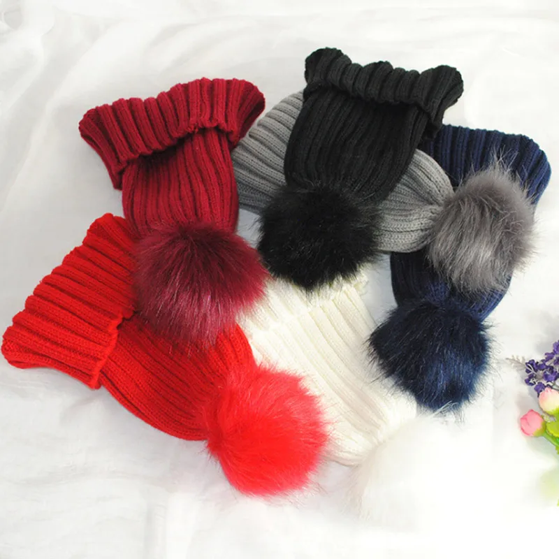 Модная женская шапка с помпонами из искусственного меха зимняя шапочка вязаная