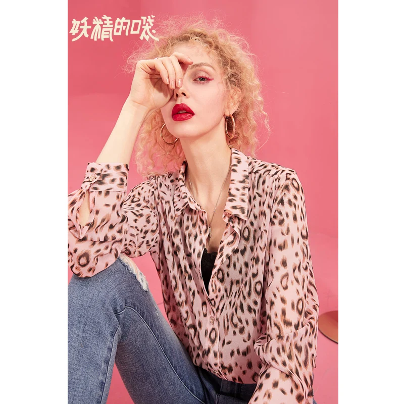 ELFSACK Casual Leopard Women Shirts 2019 Spring New Turn-down Collar Blouse Full Woman Chiffon Ladies Clothing | Женская одежда